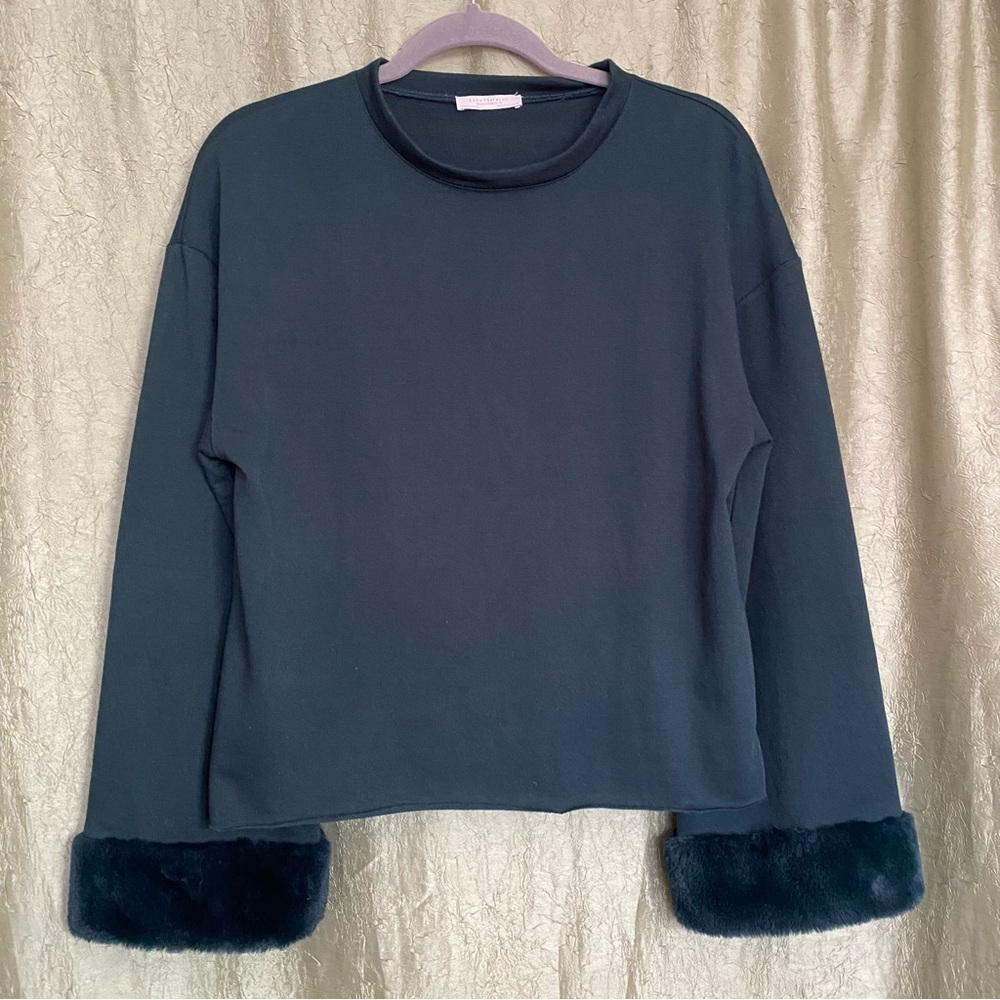 Zara Top Green Fuzzy Cuffs